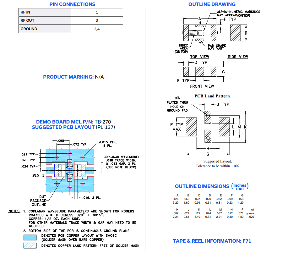 LFCN-490+ Integrated Circuit Chip Signal Conditioning Low Pass Filters RoHS 3216 Metric
