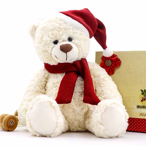 Huggable 25cm Plush Teddy Bear With Christmas Cap