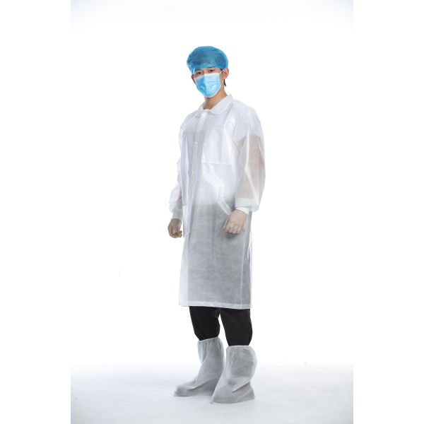 108*142cm,25-40gsm White Non Woven Lab Coats with knitted cuff