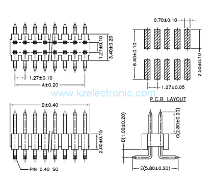Dual row 1.27*1.27mm SMT SMD male header