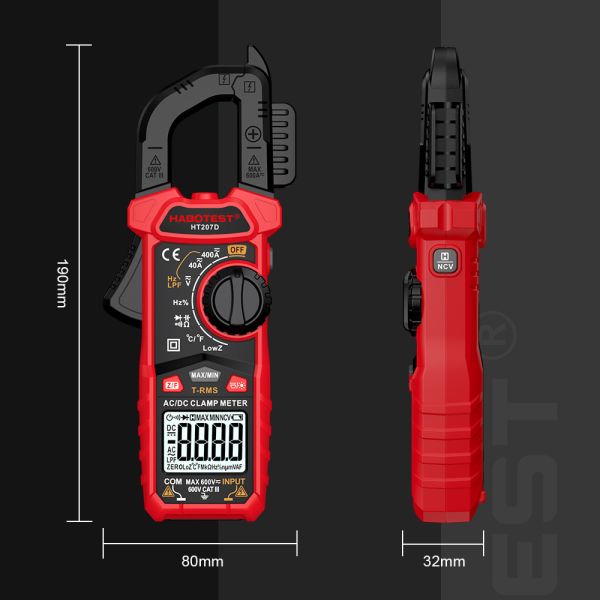 HT207 AC DC Digital Clamp Meter Multimeter Pinza Amperimetrica True RMSTrue RMS NCV Voltage Inrush Current Tester