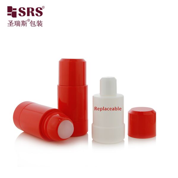 Plastic PP Body Deodorant Refillable Roll On Bottle Replaceable Red 75ml
