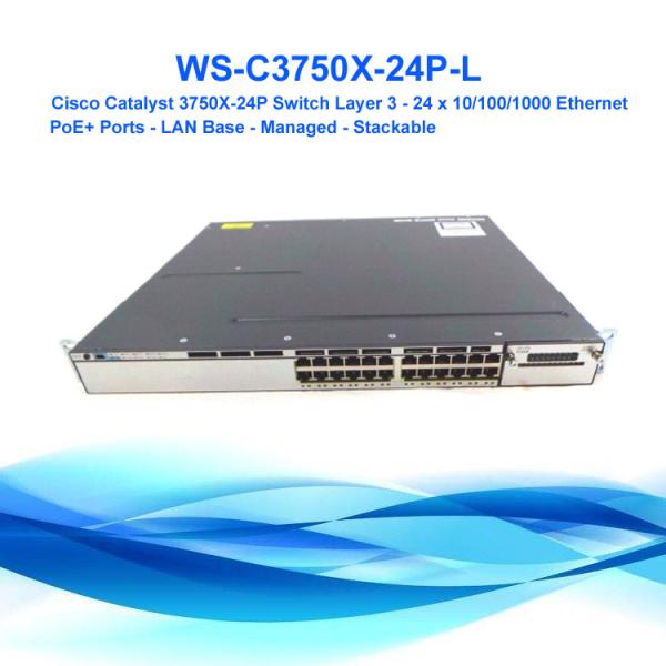 One Year Warranty Cisco 24 Port Gigabit Switch Catalyst 3750X WS-C3750X-24P-L