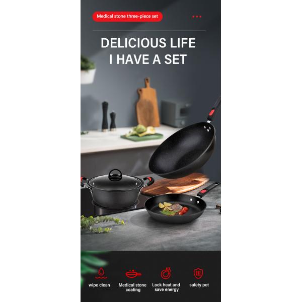 Black Non Stick Cast Iron Cookware Set Medical Stone Cookware Set