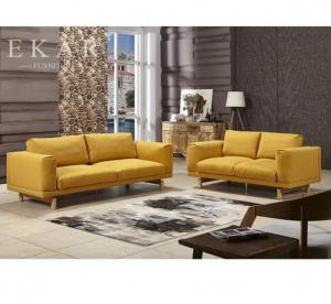 China Wide Couch Set Pine Wood Yellow Fabric Sofa Set AW-1618 on sale