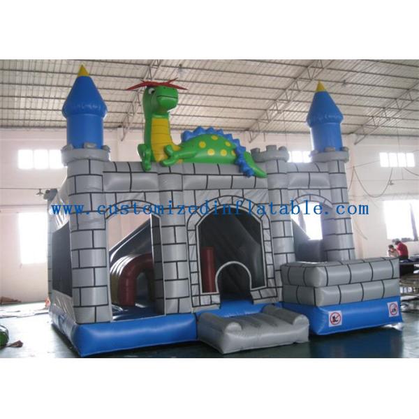 Outdoor Grey Inflatable Jumping Castles , Inflatable Dragon Combo Bouncy Castle