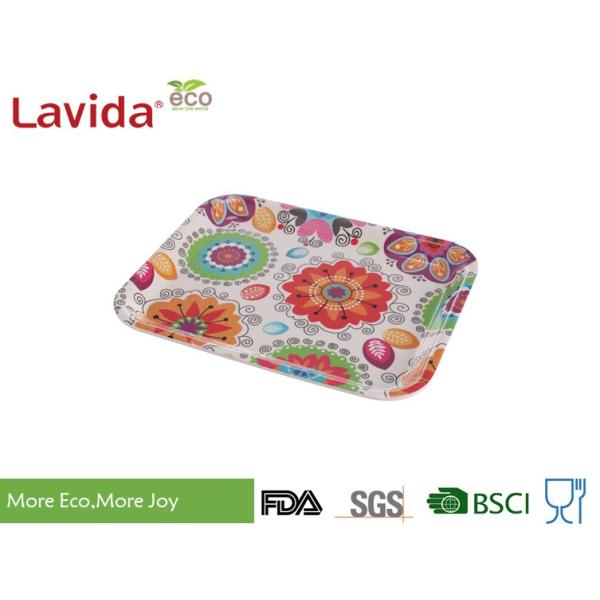 13 Inch Bamboo Fiber Tray , Plastic Rectangular Tray Customized Colorful Flower Design