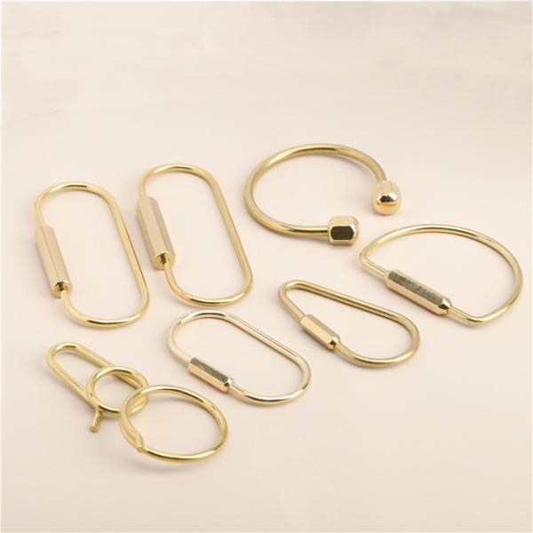 Copper Metal Mirror Polished KeyChain Blank Alphabet D Shape Keychain Hook Carabiner Keychain