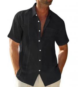 China Wholesale Clothing Manufacturers Men'S Short Sleeve Casual Shirt With Pocket black Color on sale