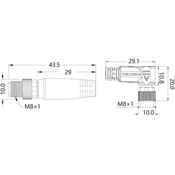IP67 M8 Connector Harness Double End Precast Wire Harness Shield Male Straight / Female Bend 3P Anti-Slag 5m