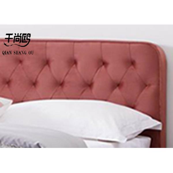 Fabric Double Platform Bed Frame , Tufted Low Profile Platform Bed With Golden Legs