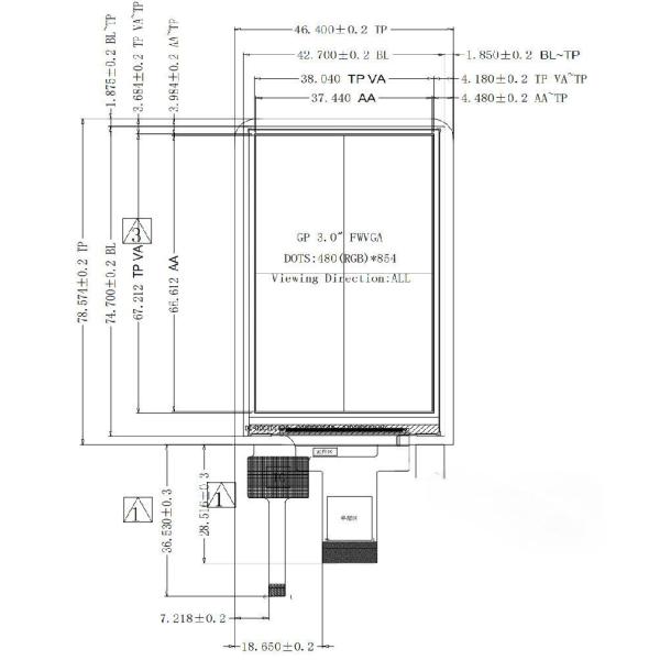 3 Inch TFT Touch Display 480*854 Wide Viewing Angle Display 400 Cd/M2