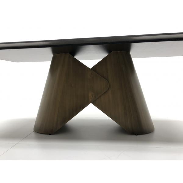 2.2 Meter Rectangle Sintered Stone Top Dining Room Table With Stainless Steel Pedestal