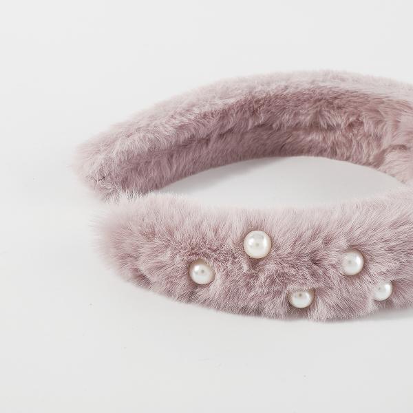 Mink hair fur influencer headbands pearl hair accessories wide fabric headbands luxury accessories