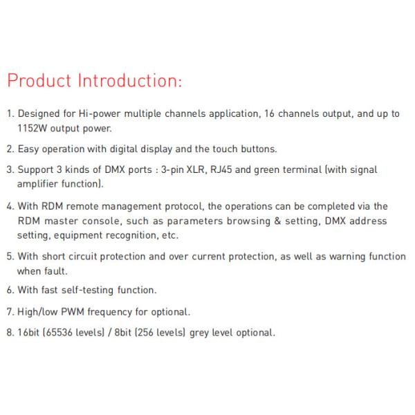 Led 16 Channel DMX Decoder Constant Voltage DC12V-24V 3A*16CH RJ45/XLR Port