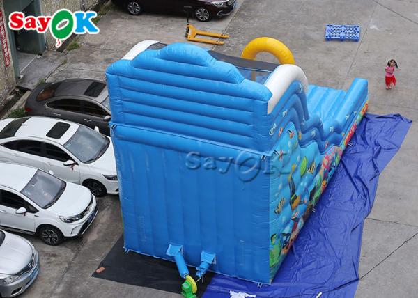 9x4.5x6mH Blue Ocean Theme Inflatable Wave Water Slide With Octopus Arch