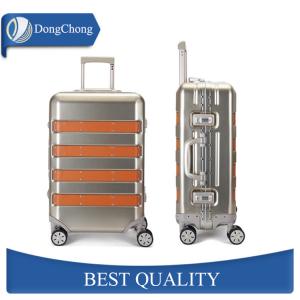 Deep Drawn Aluminum Cabin Luggage , Aluminum Travel Suitcase With Leather Strips