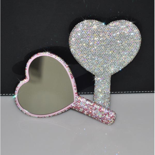 Light Pink Circle Rhinestone Mirror for On-the-Go Touch Ups and Makeup Application