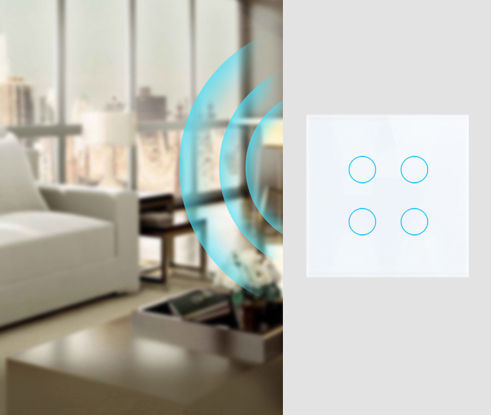 Tuya Eu standard 4gang APP Control Glass Touch Operated Smart Wifi Light Dimmer Switch
