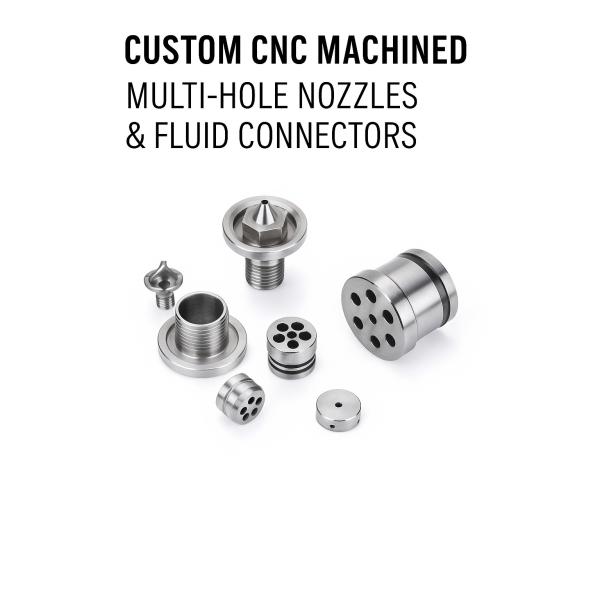 Custom CNC Machined Multi-Hole Nozzle & Fluid Connectors – Precision Stainless Steel Components for Spray, Fuel, and Laboratory Systems