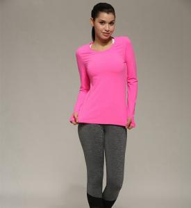 China solid color round neck  long sleeve nylon sports fitness T-shirt for ladies on sale