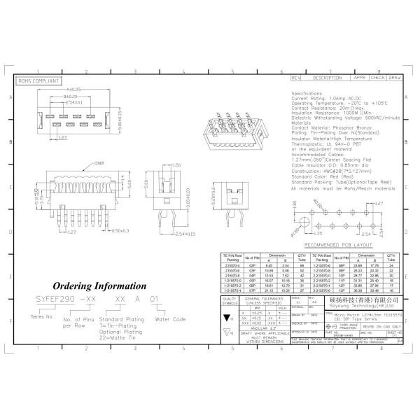 PCB Receptacle IDC Header Connector 1.27mm*1.5mm Replace TE215570