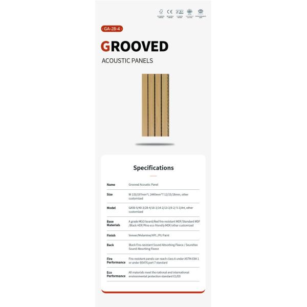 Grooved MDF Wood Fiber Acoustic Panels Classic Design Sound Absorbing 2440mm