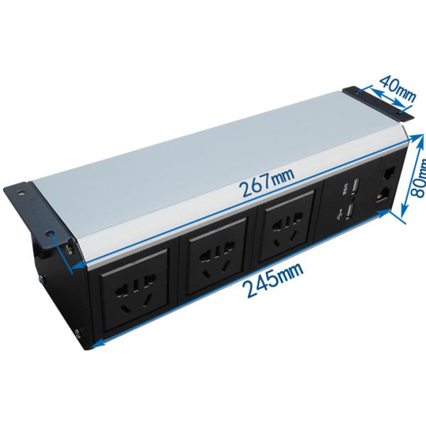 Universal Under Desk Power Strip Outlet With 2*USB Charger / 1*LAN