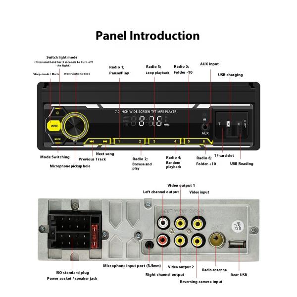 Creatall 7-Inch Wireless Universal Car MP5 Player Telescopic Single Spindle Dashboard Mounted MP3 Card Slot USB CarPlay