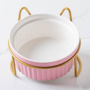 China Ceramic Double Bowl Water Bowl High Foot Cat Food Bowl Drinking Bowl Pet Bowl Oblique Mouth Food Bowl Supplies on sale