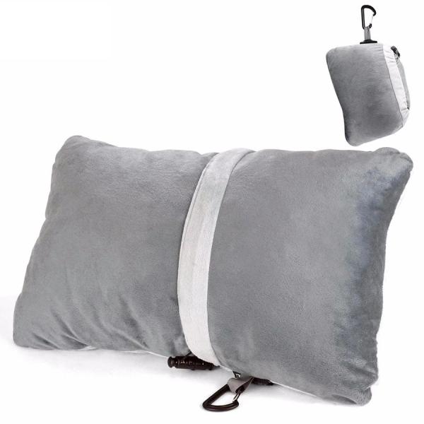 Portable Memory Foam Neck Pillow , Grey Large Memory Foam Pillow Velour Fabric Case