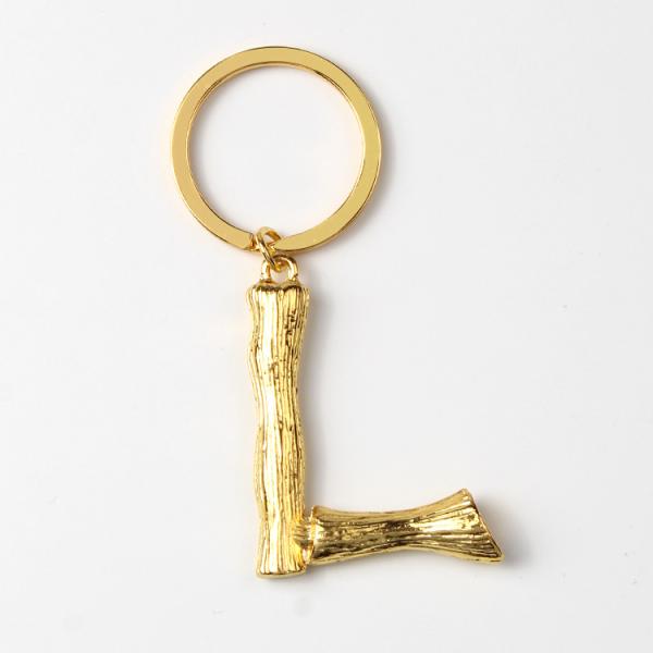 Creative 3D gold metal tree texture letter keychain for gift