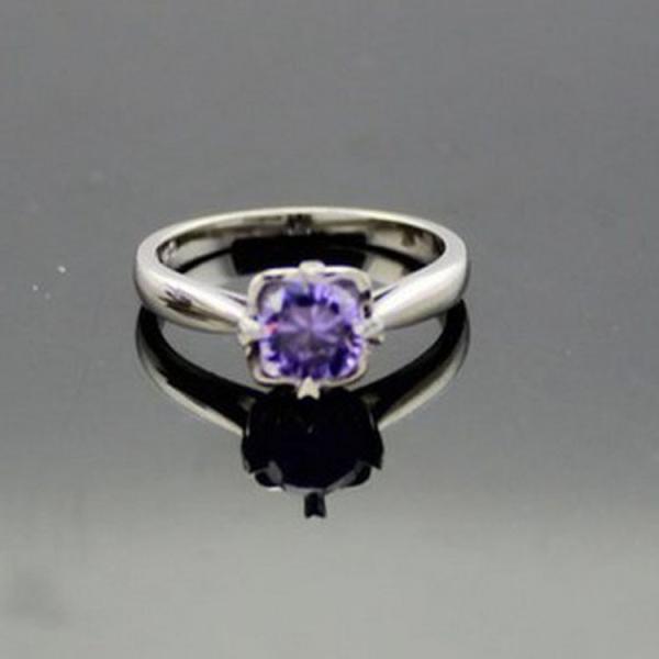 Sterling Silver Round 6mm Create Aemthyat Cubic Zirconia Solitaire Gemstone Ring(F16)