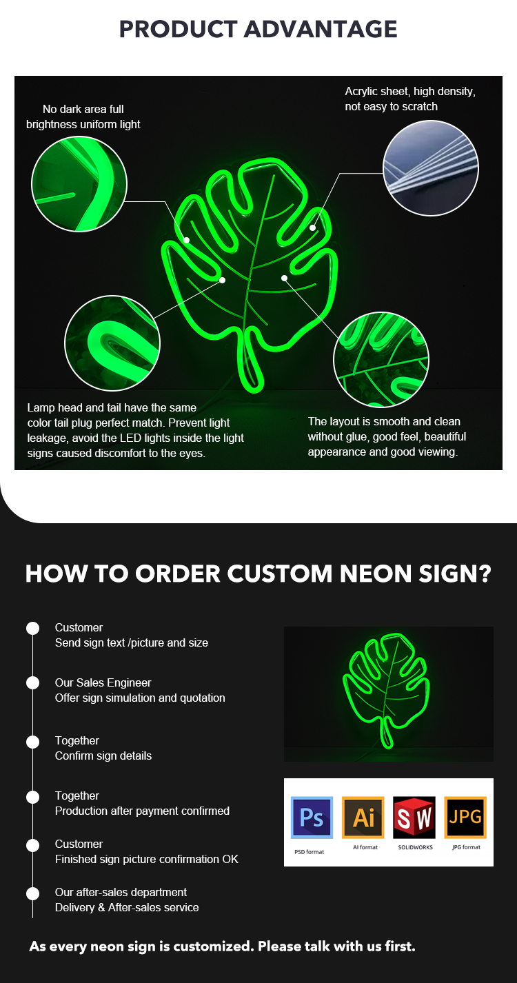 High Density Neon Acrylic Signs 3000K Led Neon Sign With Clear Acrylic Backer