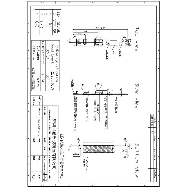 720P 1080P Stereo Camera Module 60x8mm With Himax HM2056 Sensor