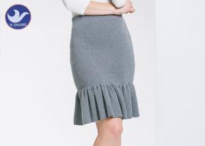 Quality Cotton Frilled Hem Wrap Womens Knit Skirt / Lady Pencil Ruffle Skirt Knee Length for sale