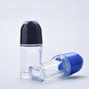 China 50ml Large Roller Ball Bottles Colored Balck Cap Glass Roll On Bottles on sale