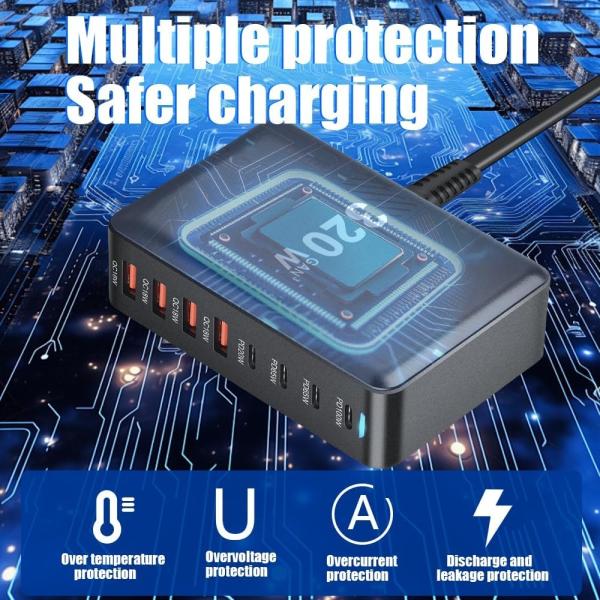 Multi Port Desktop GaN Charger 320W Fast Type C 100W 45W PD 20W For Laptop