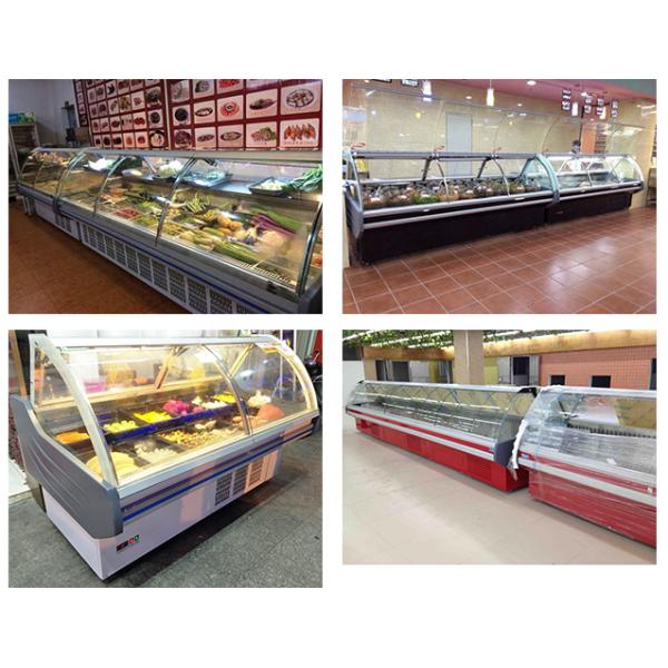 Durable Curved Deli Display Cabinet / Air Cooling Butcher Display Freezer