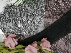 Quality Black Tulle Structured French Black Chantilly Lace Fabric for sale