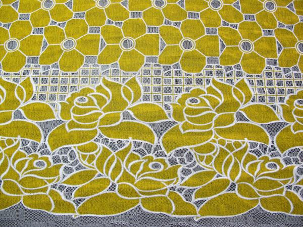 Buy Cotton Yellow Polyester Lace Fabric Floral with Eco-friendly Dyeing(CY-DK0032) at wholesale prices