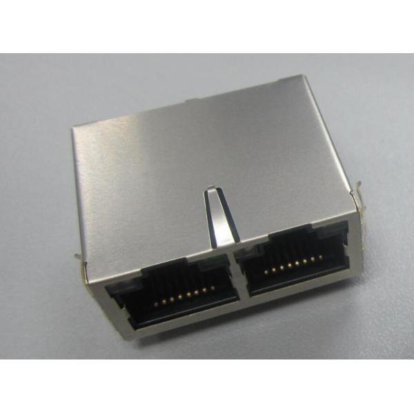 Ethernet Right Angle 2 Port RJ45 Connector With Integrated Magnetics / Filter