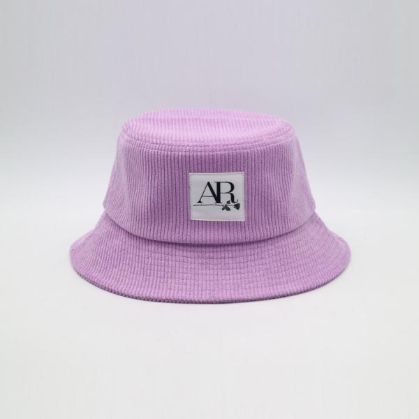 Purple Fisherman Bucket Hat Woven Patch 100% Corduroy Women'S Cap