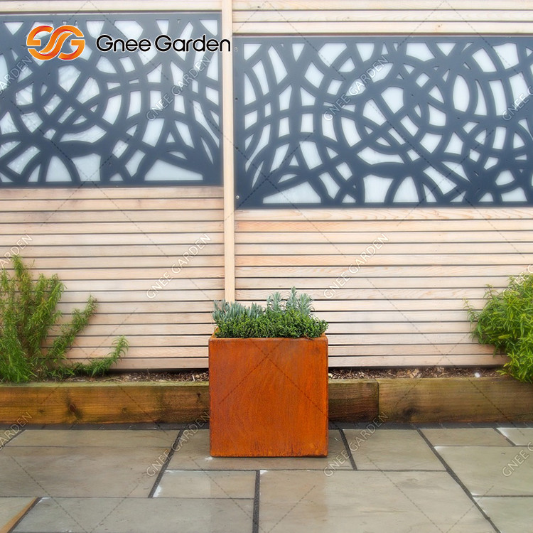 Rusty Treatment Corten Steel Square Plant Box Weather Resistant Outdoor Metal Planter