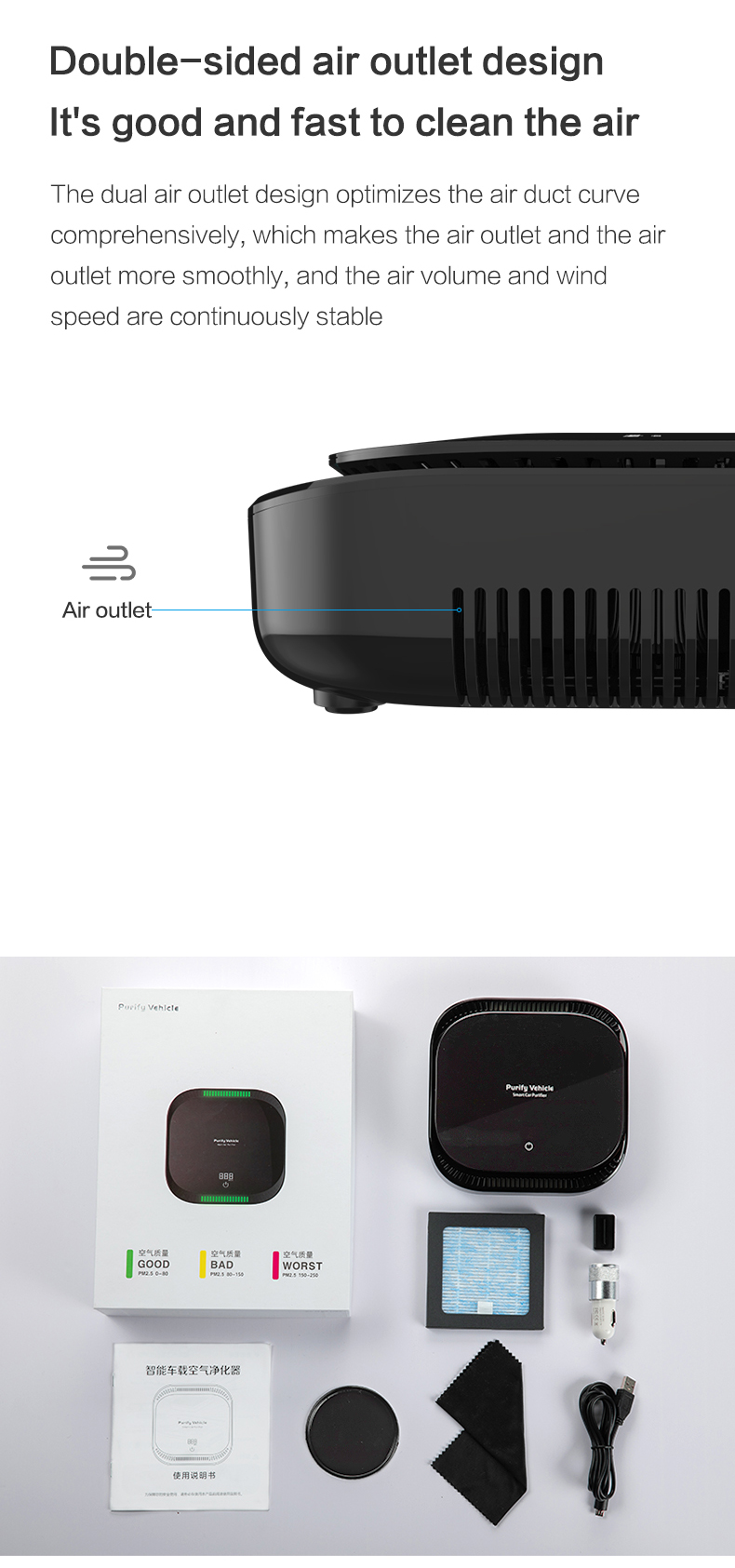 PM2.5 Display Car Air Purifier Portable Desktop Mini Room In Cars Purifying Air Pollutants USB Air Purifier