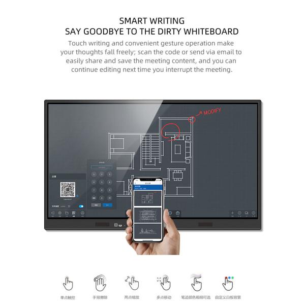 Free Standing Mobile 75 Inch 4K High Definition Smart Whiteboard For Teaching