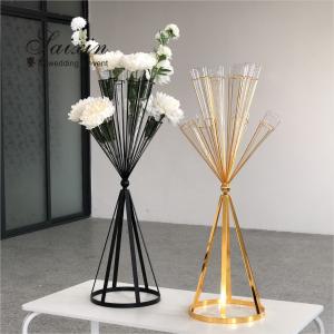 Quality Gold Wedding Flower Vase Stand  Chic Wedding Centerpieces Glass Metal Column 100CM for sale