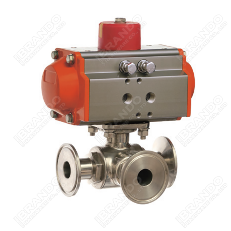 L T Pattern 3 Way Tri Clamp Ball Valve With Pneumatic Actuator