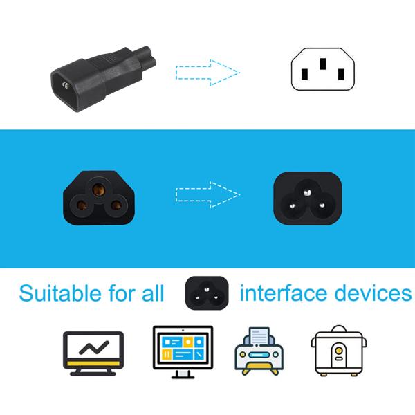 IEC C14 to C5 Power Adapter Black ABS Plug Converter