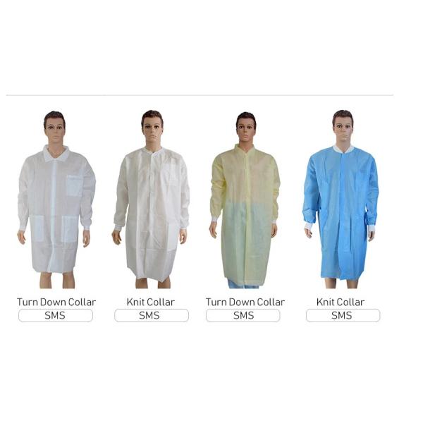 Breathable Waterproof Non Woven Disposable Lab Coat In White / Blue